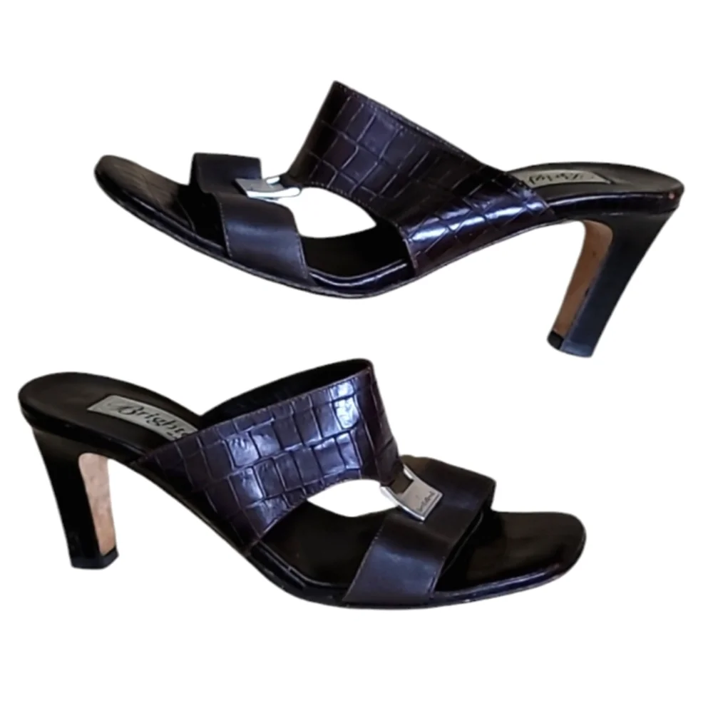 Brighton Ryan Brown Croc Embossed Leather Sandals Square Toe Sz 6